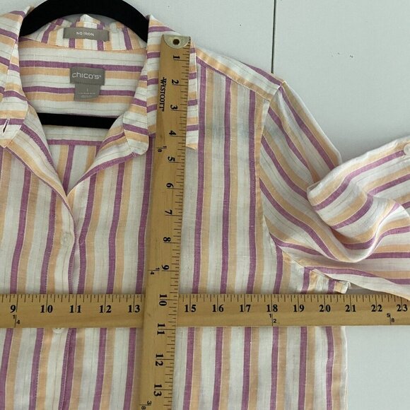Chicos No-Iron Linen Metallic Striped Roll-Tab Shirt Size 1 US Medium - Picture 9 of 11
